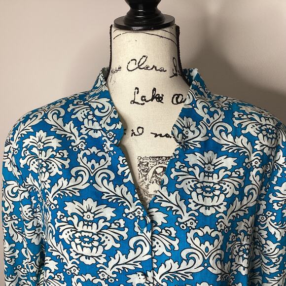 Vintage Tweeds Linen 3/4 Sleeve Tunic Top 1X Shoulder Pads Button Front V Neck - Picture 2 of 15